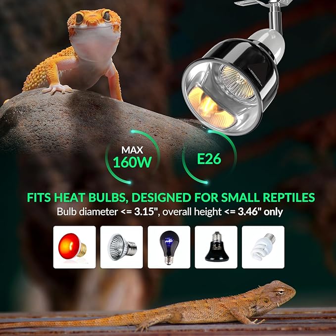 GlowUp Reptile Heat Lamp Fixture 3.5 Inch Deep Dome with Switch, Small Heat Lamp for Lizards and Small Aquariums, E26 Socket AC110-130V, Ideal for Reptile Terrariums and Aquarium Heaters