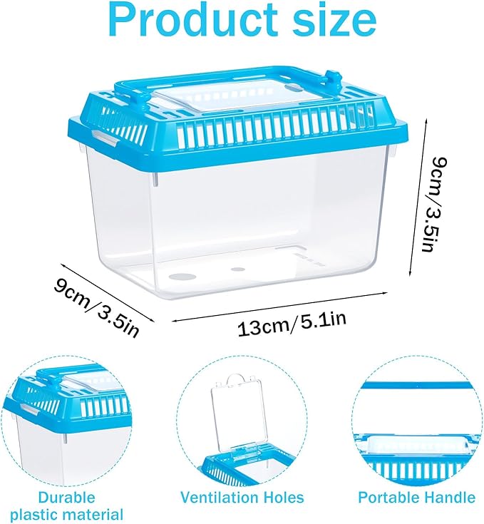 12Pcs Plastic Reptile Terrariums Carrier Cage Snake Breeding Box Hatching Container Clear Fish Tank with Ventilated Lid for Spider, Tarantula, Hermit Crab, Lizard, Turtle (5.1" x 3.5" x 3.5")