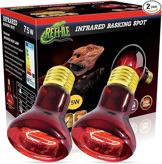 Reptile Heat Lamp 75W, Heat Lamp Bulbs for Reptiles and Amphibians, UVA Daylight Basking Light Suitable for Bearded Dragons, Lizards, Turtles, and Chickens (2 Pack)