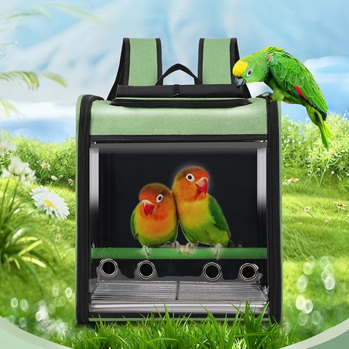 Bird Stroller Bird Backpack Carrier with Perch 14 * 11 * 16in Panoramic View with 3 Side Vents Removable Tray for Conures Parakeet Budgie (Pink)