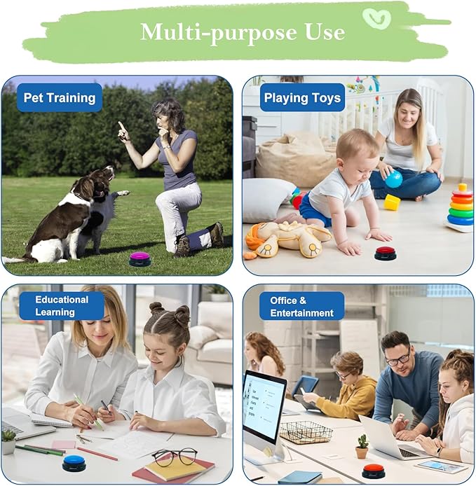 Gelabur Set of 4 Dog Buttons for Communication, Voice Recordable Buttons for Classroom, Dog Training Talking Buttons Starter Set, Pet Easy Speaking Buttons Tools