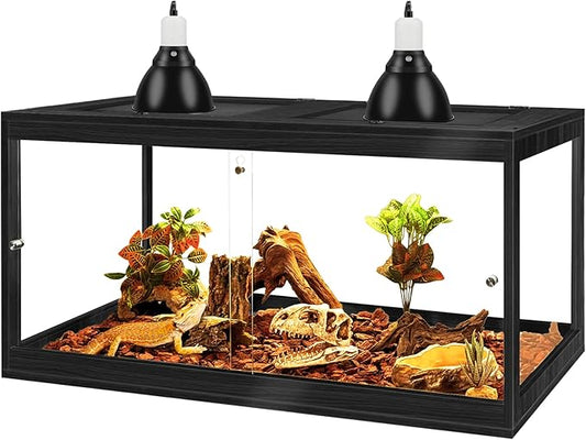 PROLEE Reptile Tank, 35 Gallon Beard Dragon Tank, Tempered Glass Reptile Encloure and Snake Tank with Locking Design for Lizard,Gecko,Chameleon (32"X15.5"X15.5",Black)