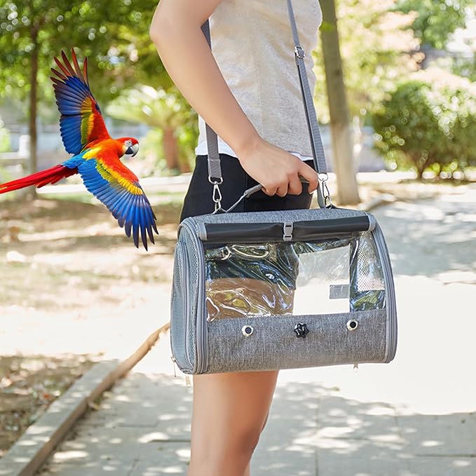 Bird Travel Bag with Stand, Small Brid Carry Cage, Pet Transparent Breathable Travel Cage, Lightweight Backpack for Parrot ＆ Small Pet