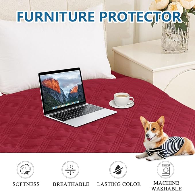 hyha Waterproof Dog Blanket, Reversible Pet Bed Blanket, Soft Sofa Couch Cover for Dogs Washable, Waterproof Pet Couch Covers for Sofa Puppy Cats Furniture Protector(40"x80", Wine Red/Beige)