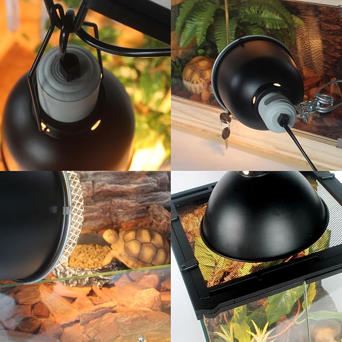 BNOSDM Reptile Light Fixture,5.5 Inch High Deep Dome Reptiles Heat Lamp Fixture for UVB UVA Bulb,Heat Basking Bulb,Optical Reflection Heat Lamp Fixtures for Reptile Amphibian Tank Terrariums