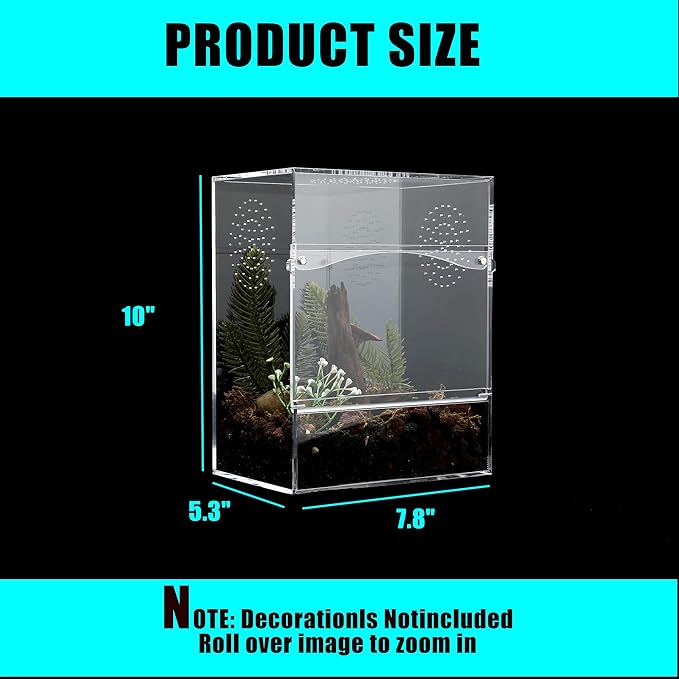 Acrylic Tarantula Enclosure Jumping Spider Enclosure with Front Opening Door 7.8 * 5.3 * 10 Inches Micro Habitat Terrarium for Small Tree Dwelling Reptiles, Spiders & Invertebrates