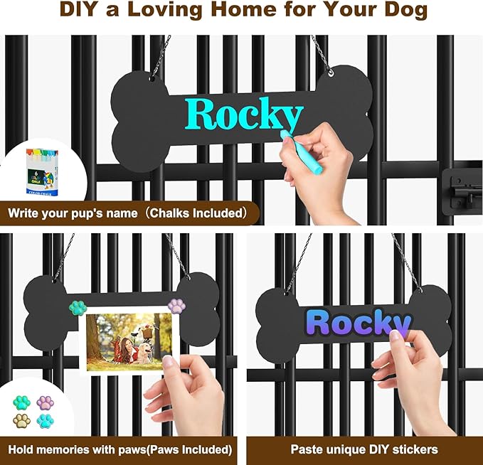 Easycom 43" Dog Crate Furniture Foldable, No Assembly Decorative Dog Kennel Indoor, XL Dog Crates for Large Dogs (60-80 lbs), Wooden Dog Cage with Adjustable Bowls and Name Tag, Dark Grey