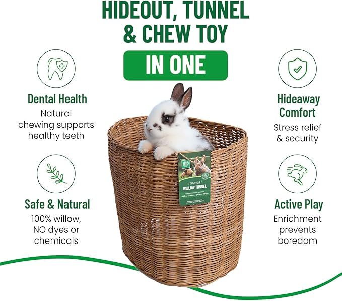 Small Pet Select Tiny Paws Jumbo Willow Tunnel, for Guinea Pig, Rabbit, Bunny, Toys, Hideout Tunnel, Cage Accessories, 13.5x12x9.5