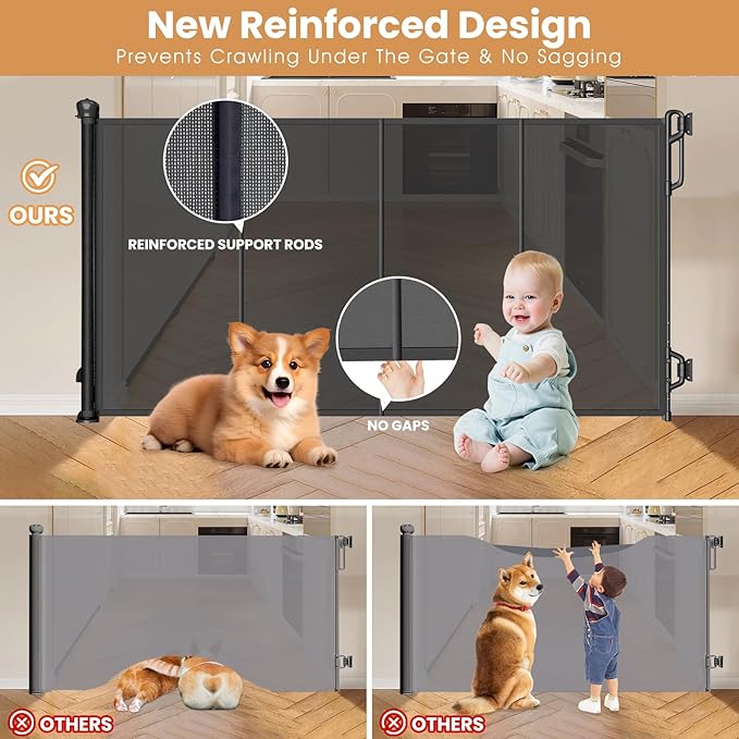 Spaceany Reinforced Retractable Baby Gate or Mesh Dog Gate,Easy to Use for Stairs, Doorways, Hallways, Indoor, Outdoor, Wide Pet Gate 33.5" Tall, Extends to 45" Wide, Black