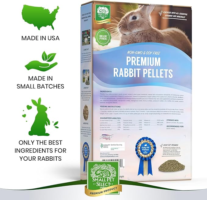 Small Pet Select-Premium Rabbit Pellet Food, Non-GMO, Soy Free. Local Ingredients in Pacific Northwest, 10lb