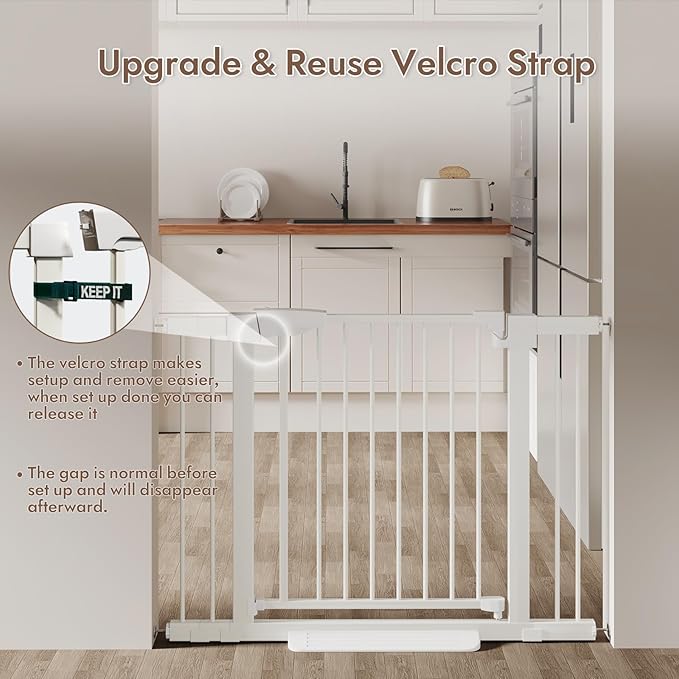 29-43" Baby Gate for Stairs, 30" Tall Stair Gate Indoor, Baby Gates Pressure Mounted with Auto-Close/Hold-Open and Anti-Trip Pedal, Safety Dog Gate for Stairs Doorways, White