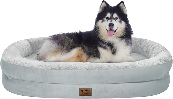 Orthopedic Dog Bed for Extra Large Dogs, XL Waterproof Dog Bed with Bolsters, Supportive Egg Crate Foam Pet Couch Bed with Removable Washable Cover & Non-Slip Bottom, Silver