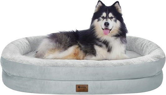 Orthopedic Dog Bed for Extra Large Dogs, XL Waterproof Dog Bed with Bolsters, Supportive Egg Crate Foam Pet Couch Bed with Removable Washable Cover & Non-Slip Bottom, Silver