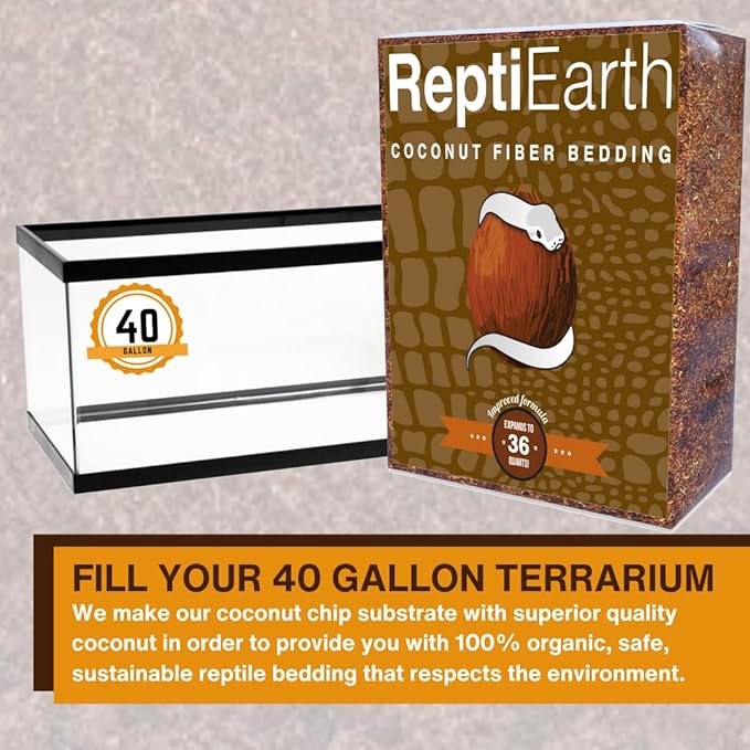 ReptiEarth Reptile Bedding, Fluffy Coconut Fiber Substrate 36 Quart Organic Coco Ready to Use for Bioactive Snake Terrarium, Lizard Tanks with Plants, for Frog, Tarantula or Hermit Crab Habitat (2 Pk)