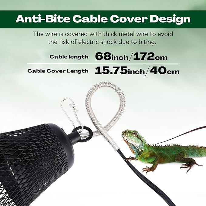 Retisee 2 Pcs Reptile Heat Lamp Cap Reptiles Anti-Scald Lampshade with Power Switch and Anti-bite Hook for Lizards Snakes Chicks, Bulb 100w Not Included