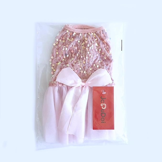 Dog Princess Formal Dress for Small Dogs Girl,Sparkling Sequins Sweet Pet Clothes Wedding Birthday Party Puppy Dresses,Cat Apparel Accessories Costumes Outfit Skirt Pink (Pink, X-Large)