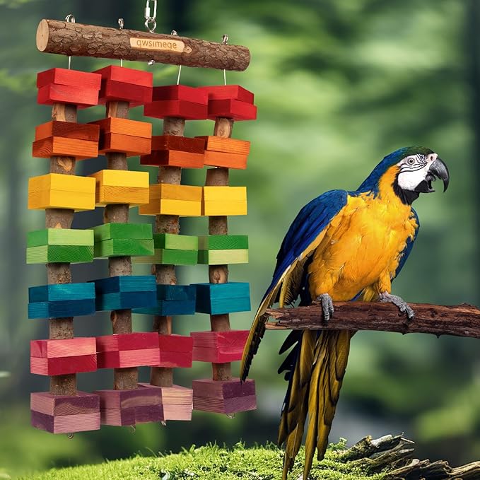 23.6"x13.7",2.17",Wooden Block 2.76" Macaw Toys,Large Parrot Toy,Large Bird toysLarge Macaws,Amazon Parrots.Provides an Ideal Place for Your Bird to chew and Climb