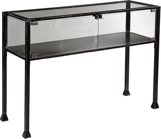 SEI Furniture Terrarium Display Console, Black/Silver Distressing