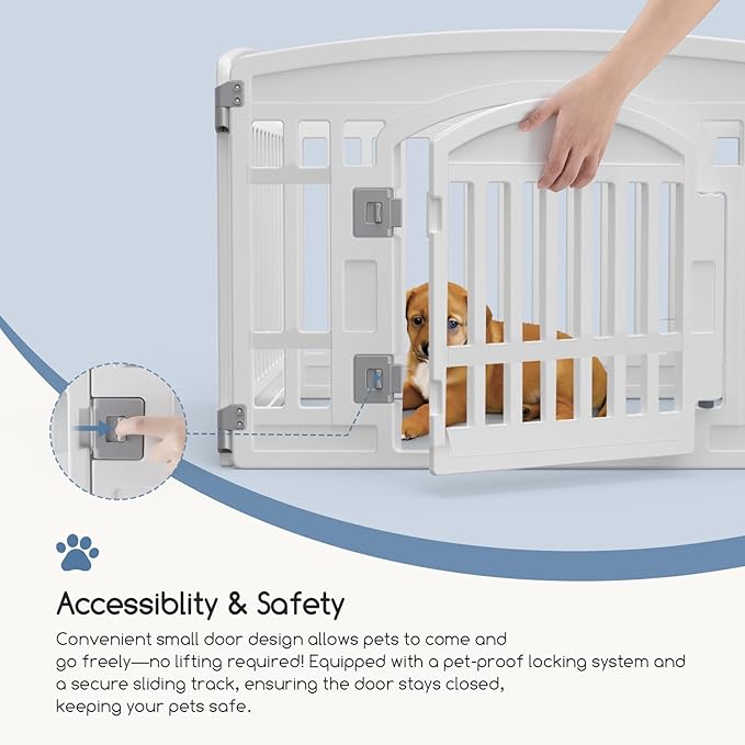 DUMOS Dog Playpen 6 Panel 24" Plastic Exercise Pen with Door Small Puppy, Medium Dogs Animal Pet for Outdoor, Garden, Yard, RV Camping - White