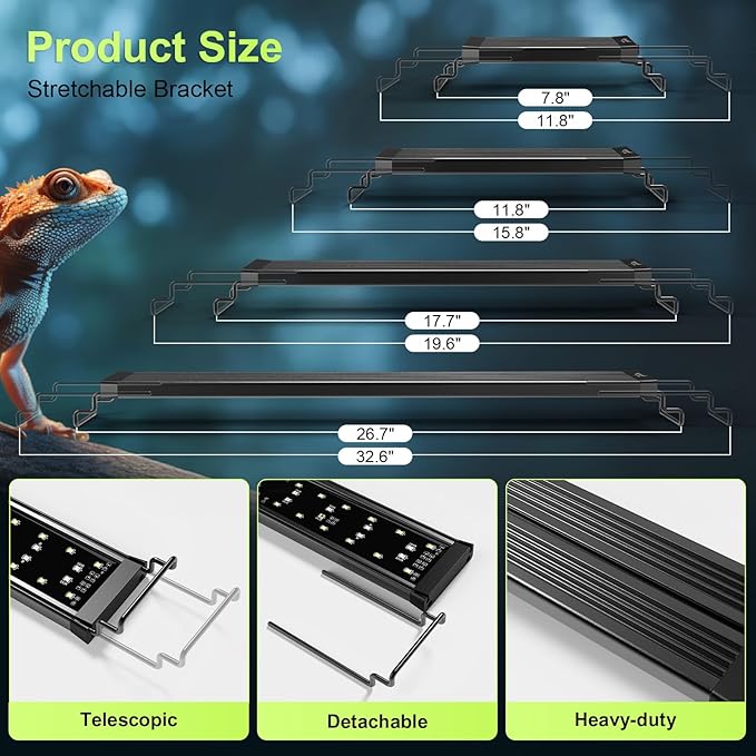 12W LED UVB Light for Reptiles Terrarium Light Extendable Reptile Tank Light with Controller ＆Dimming and 5 UVI Modes Full Spectrum Brilliant White Blue Red Lights for Bearded Dragon, Gecko
