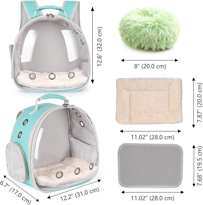 2-Pack Guinea Pig Backpack and Burrowing Bed, Portable Small Animal Cage with Bubble Clear Window, Plush and Fluffy Hideaway Pet Bed for Piggies, Hamster