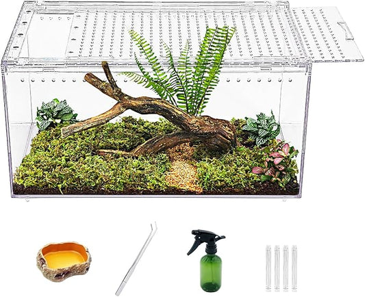 Reptile Growth Reptile PC Terrarium,Tarantula Enclosure,Spider Tank with Magnetic Button.16"x10" x 8" Lizard Enclosure,Reptile Breeding Tank for Insect,Fish,Tarantula,Hermit Crab,Small Bearded Dragon