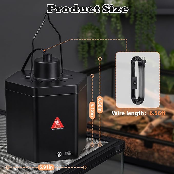 Yoobao Reptile Heat Lamp Fixture, 5.9" Hexagonal Reflective Light Fixture with Hook for UVA UVB Basking Bulb, Lamp Holder for Turtle Snake Lizard Terrarium, Max 100W