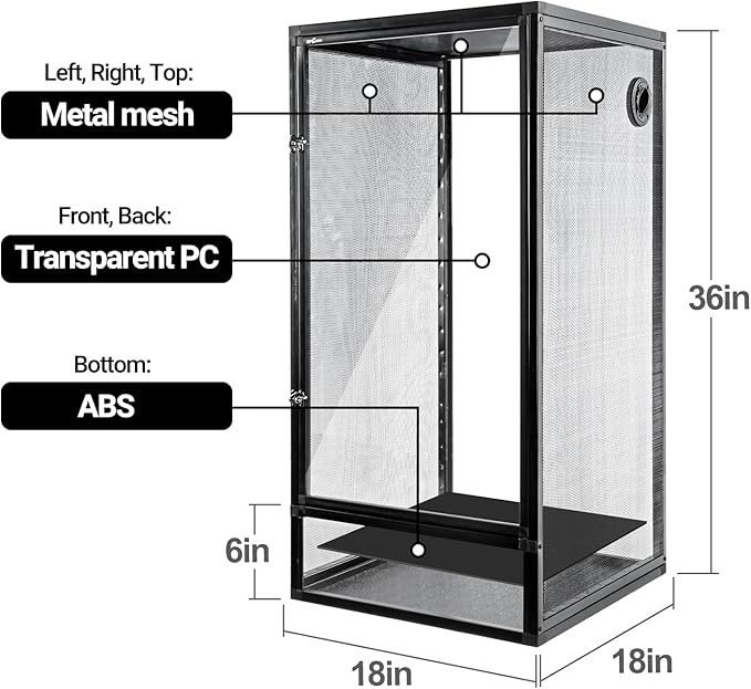 REPTI ZOO 18" x 18" x 36" Front Opening Chameleon Cage with 3-Sided Metal Mesh, 50 Gallon Screen Vertical Terrarium with Background Sticker, Tall Enclosure for Chameleon, Tree Frog, Arboreal Reptiles