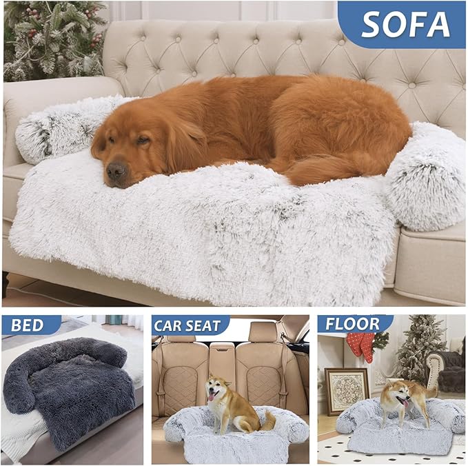 Tinaco Calming Dogs/Cats Bed Mats, Dog Pad Washable Removable Couch Cover, Plush Long Fur Mat for Pets, Waterproof Lining, Perfect for Small, Medium and Large Dogs and Cats (Navy Blue, 34"x30")