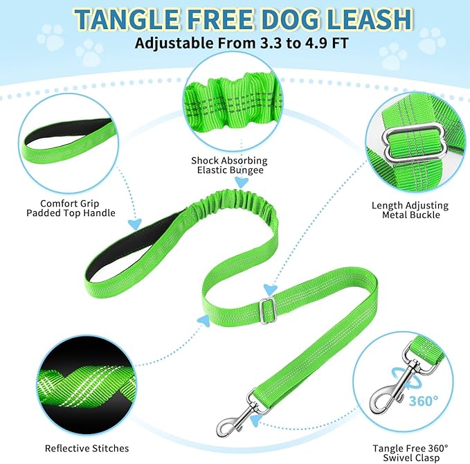 Lukovee No Pull Dog Harness and Leash Set, Soft Padded Small Dog Harness, Neck & Chest Adjustable Reflective Vest Puppy Harness with 4ft Lightweight Anti-Twist Dog Leash for Small Dogs (S, Green)