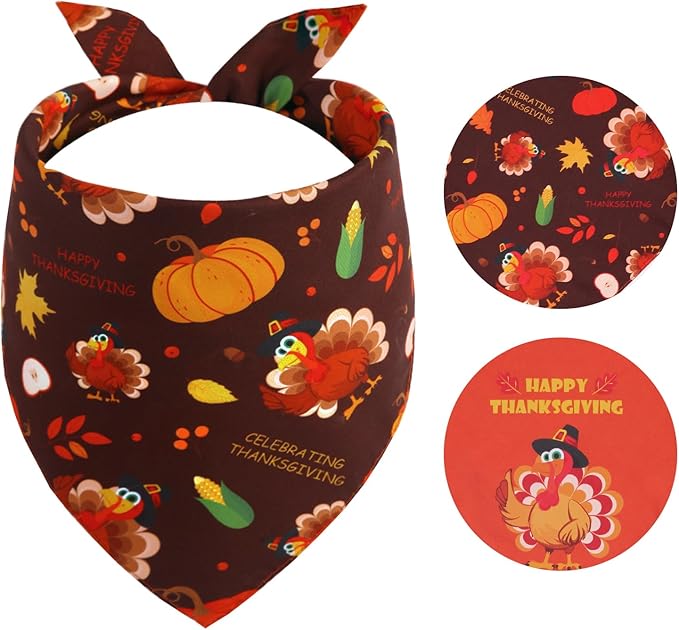 Thanksgiving Dog Bandana Large 1PCS, Triangle Reversible Holiday Scarf for Boy and Girl, Fall Autumn Bibs Accessories for Medium Large Dogs Cats