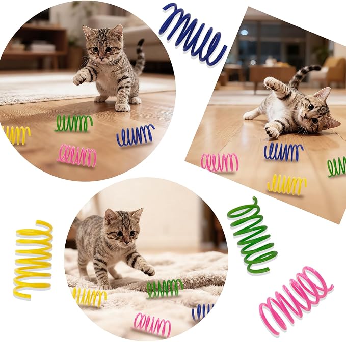 Cat Spring Toys 60 Pack, Interactive Toys for Kittens to Swat, Bite & Hunt, Colorful Durable Plastic Spiral Springs for Indoor Cats - Image 5