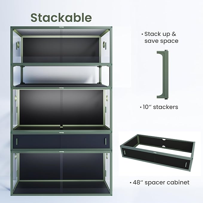 Phailozoo 120 Gallon Bearded Dragon Tank, Stackable Reptile Enclosure with Front Sliding Tempered Glass Doors, Easy Assembly Aluminum Frame Reptile Tank for Snake & Lizard