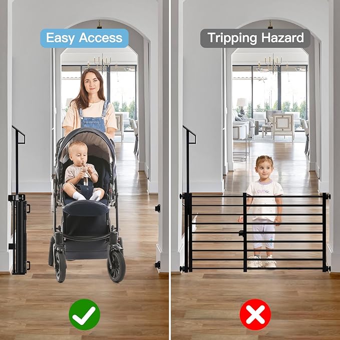 Short Dog Gate 0"-39" Wide Narrow Baby Gate 24” Tall Retractable Short Pet Gate to Step Over Short Baby Gate for Doorway, Low Pet Gate Indoor Doggie Gates Mesh Puppy Gate for Stairs, Black