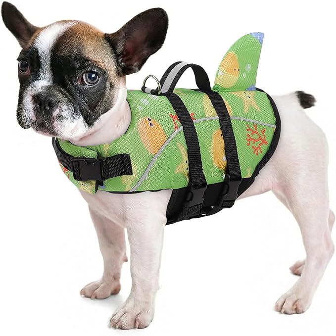Queenmore Dog Life Vest XS, Extra Small Dog Life Vest for Swimming and Boating, Lightweight Dog Shark Life Jacket with Rescue Handle/Leash Hook/Reflective Strips