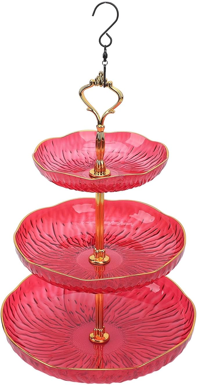 SUNGOOYUE Hanging Bird Feeder for Outdoor Use, Practical Bird Bath with 3-Tier Hanging Bowl, Holds Up to 4.5 Kg of Food, Improves The Watching Experience in Your Garden (Red)