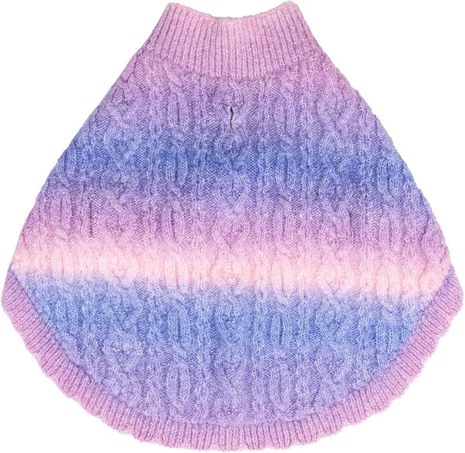 Rainbow Mohair Dog Poncho, Cold Weather Cable Dog Sweater for Small Dogs, Classic Turtleneck Thick Puppy Clothes with Leash Hole DS93XL