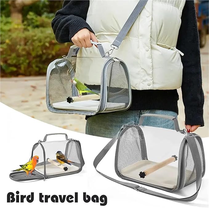 pureza 1pc Portable Pet Backpack Carrier for Small Birds and Parrots - Wooden Cage with Side Perch, and Mesh Window Accessory