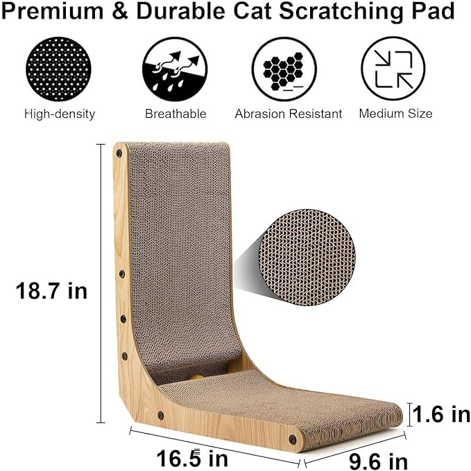 FUKUMARU Cat Scratcher, 18.7 Inch L Shaped Cat Scratch Pad Wall Mounted - Image 3