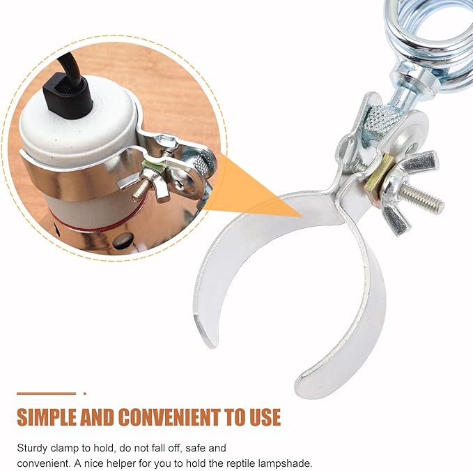 Reptile Lampshade Clip Aluminum Alloy Dome Clamp Spring Clip Lamp Holder for Pet Heat Lamp Fixture Suitable for Reptile Habitat Lighting