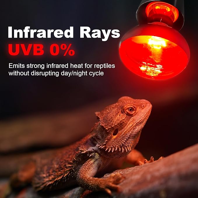 MIXJOY 100W Infrared Heat Lamp Bulbs, 2 Pack Reptile Infrared Heat Emitter Red Heat Lamp Bulbs Infrared Basking Light Bulbs for Reptiles, Bearded Dragon, Lizard, Tortoise, Chickens, Pets