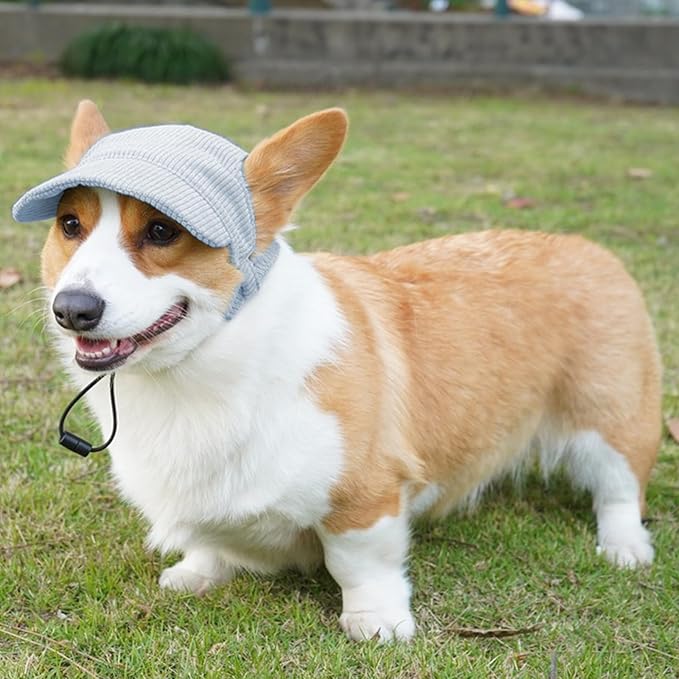 Dog Baseball Cap, Dog Cat Summer Beach Visor Hat with Ear Holes, Adjustable Puppy Sunbonnet Headdress (Blue, Medium)