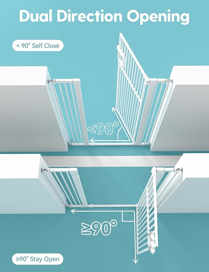 No Pawblems 55" Extra Tall Pet Gate for Cat, 29-43" Auto Close Cat Gate for Doorways/Stairs/Hallways, NO Drilling Pressure Mounted Tall Dog Gate Indoor, 1.37" Pet-Safe Gap, White