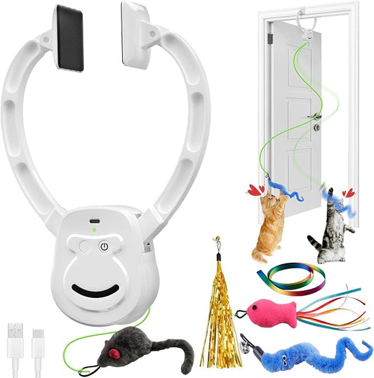 Automatic Interactive Cat Toy Rechargeable, Hanging Cat Toy, Cat Door Toy, Cat Enrichment Toys for Indoor Cats & Kitten, Doorway Electric Cat Teaser for Exercise, Boredom Relief & Fun Games by ANNSKIN