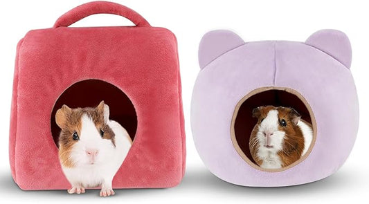 YUEPET Guinea Pig Bed 2 Pack, Washable Guinea Pig Cage Accessories Small Animal Bed Hideout for Guinea Pigs Chinchillas Hamsters Hedgehogs (Handbag and Bear)