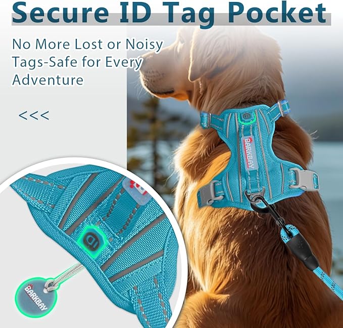 BARKBAY Dog Harness No Pull Oxford with ID Tag Pocket - Heavy Duty, Reflective, Easy Control for Large Dogs(Aqua Oxford,L)