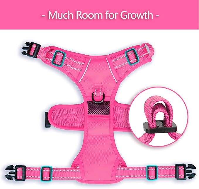 PoyPet No Pull Dog Harness, No Choke Reflective Dog Vest, Adjustable Pet Harnesses with Easy Control Padded Handle for Small Medium Large Dogs(Pink Matching Trim,S)