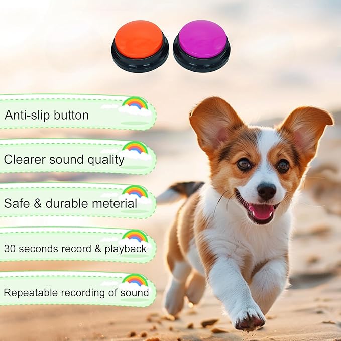 Gelabur Set of 2 Dog Buttons for Communication, Voice Recordable Buttons for Classroom, Dog Training Talking Buttons Starter Set, Pet Easy Speaking Buttons Tools