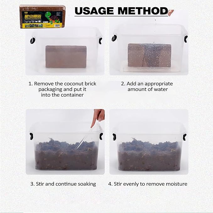 Compressed Coconut Chip Substrate for Reptiles Coco Husk Bedding Brick for Ball Pythons, Snakes, Tortoises, Geckos, Frogs, or Lizard Terrarium Tanks