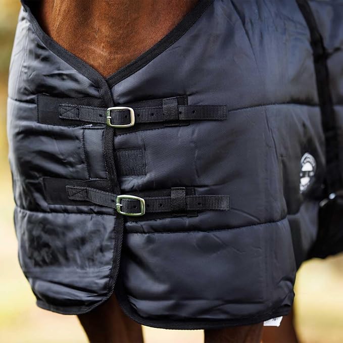 Country Pride Sentinel Channel Quilt Horse Stable Blanket, Midweight Open Front, 420D Nylon Outer Shell, 250g Poly-Fill Insulation, Wither Protection, Adjustable Leg Straps, Bias Surcingle (74,Black)